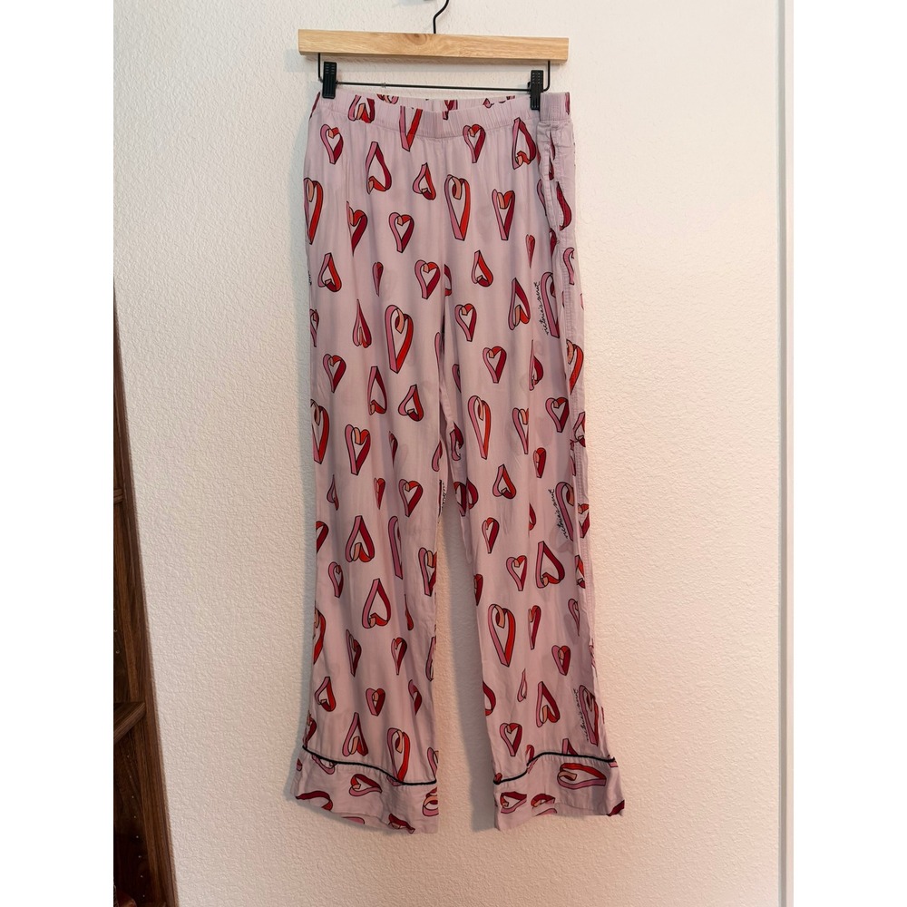 Victorias Secret Pink Heart Print Pajama Set Cotton Viscose Long Sleeve Pants M - Picture 6 of 10